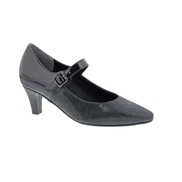 Ros Hommerson Shoes - Ros Hommerson Black Patent Leather Lizard Mary Jane Low Block Pumps 7.5N‎ Narrow